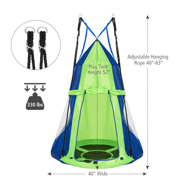 2-in-1 40-inch kids hanging chair swing tent set, perfect for playtime and relaxation.