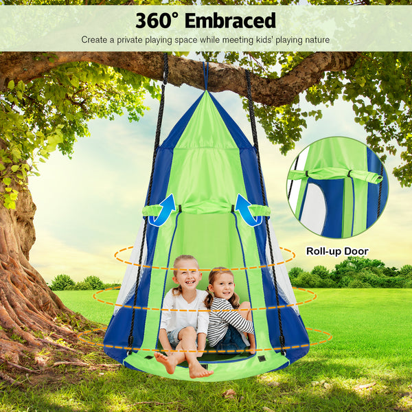 2-in-1 40-inch kids hanging chair swing tent set for fun and play in any outdoor or indoor space.