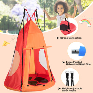2-in-1 40 Inch Kids Hanging Chair Swing Tent Set for fun and relaxation in any playroom or backyard.
