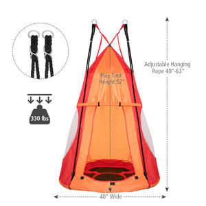 2-in-1 40-inch kids hanging chair and swing tent set for fun and relaxation in any playroom or backyard.