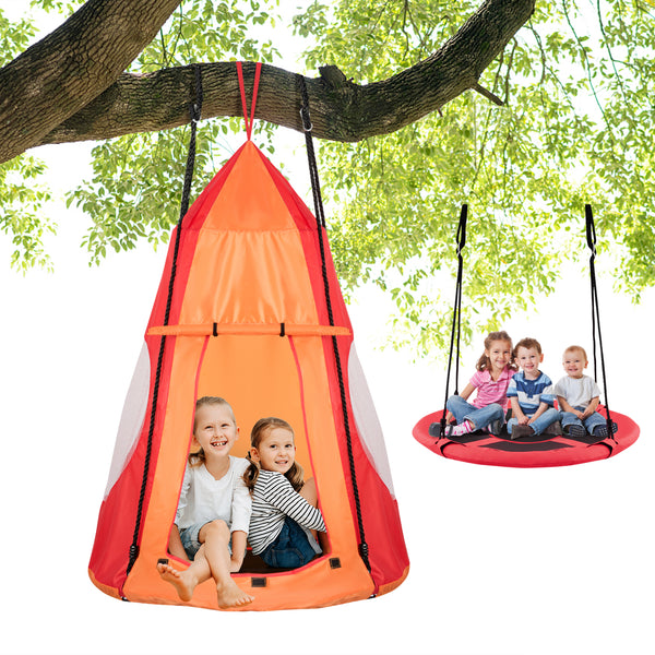 2-in-1 40-inch kids hanging chair swing tent set, perfect for playtime and relaxation. Angle view showcasing design.