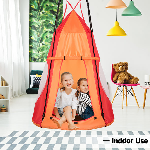 2-in-1 40-inch kids hanging chair swing tent set for outdoor play and relaxation, shown from angle 7.