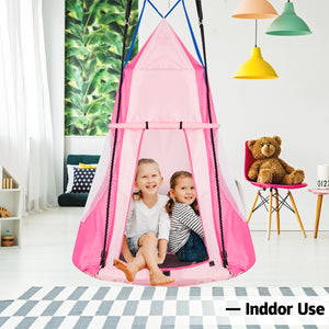 2-in-1 40-inch kids hanging chair swing tent set for outdoor play and relaxation, shown at angle 18.