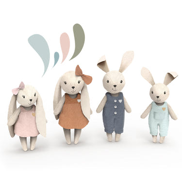 Speedy Monkey Rabbit Family dolls multicolor 4-piece