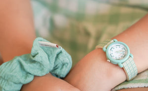 Classic watches in fern plaid, featuring silicone and stainless steel, perfect for baby accessories and seasonal wear.