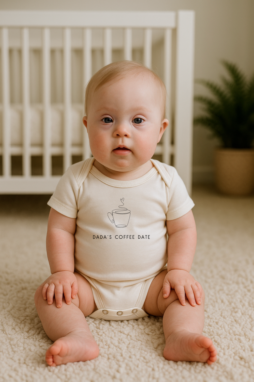 Dada's Coffee Date Organic Baby Bodysuit - Short Sleeve, cute design for infants, perfect for casual outings.