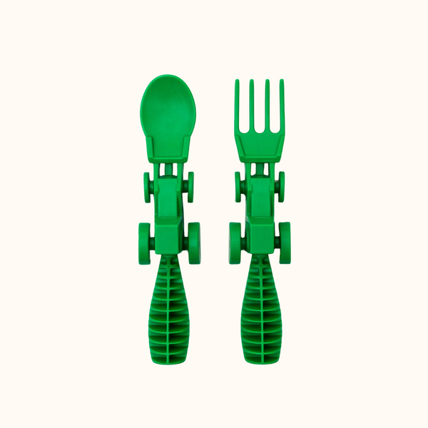 Tractor utensils for babies, perfect for feeding, featuring a fun design in a 1 pack, angle 8 view.