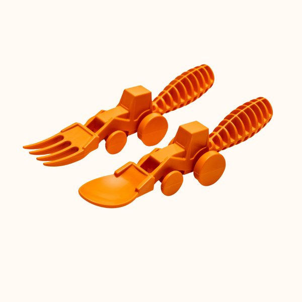 Tractor utensils set for babies, 2 pack, perfect for feeding and nursing, shown at angle 5.