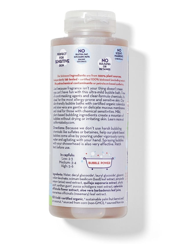 Super Sensitive™ Bubble Bath for babies, fragrance-free, gentle formula in a clear bottle, angle view 4.