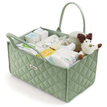 Quilted diaper caddy organizer for babies, stylish and functional storage solution for diapers and essentials.