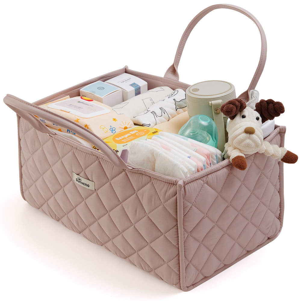 Quilted diaper caddy organizer for babies, stylish and functional storage solution for diapers and essentials.