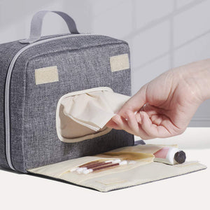 Stylish diaper changing bag in angle view, perfect for parents on the go.