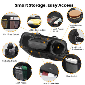 SUNVENO Stroller Organizer Bag with Detachable Parent Pouch, Dual Cup Holders, Adjustable Straps & Removable Shoulder Strap