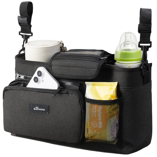 SUNVENO Stroller Organizer Bag with Detachable Parent Pouch, Dual Cup Holders, Adjustable Straps & Removable Shoulder Strap