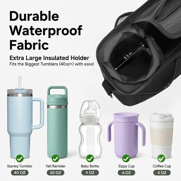 SUNVENO Stroller Organizer Bag with Detachable Parent Pouch, Dual Cup Holders, Adjustable Straps & Removable Shoulder Strap
