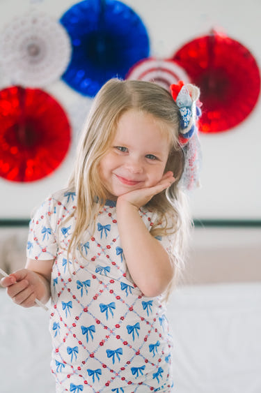 Red White & Bows 2pc Bamboo Pajamas for babies, soft and cozy sleepwear in a charming design.