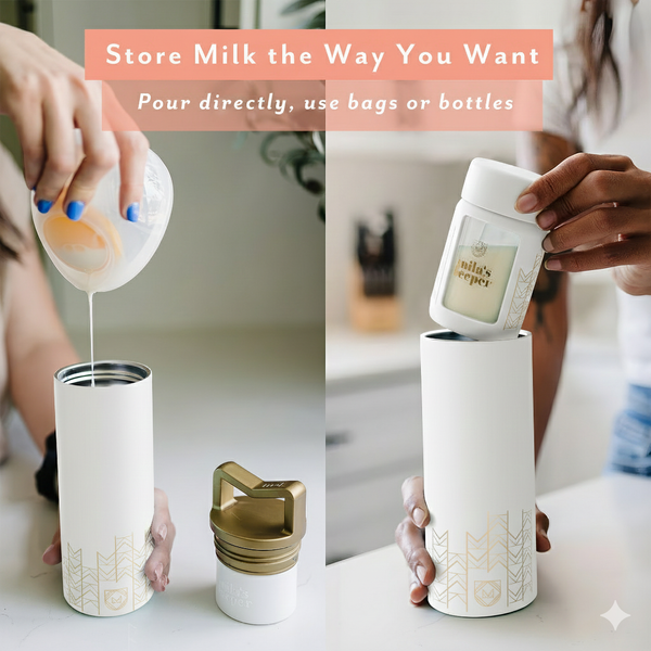 MilKeeper Starter Set in Aspen White - Breast Milk Storage Containers, Angle 6 view.