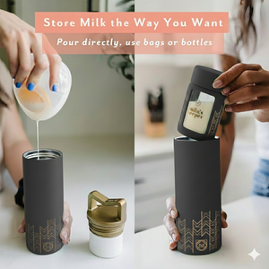 MilKeeper Starter Set - Starry Night breast milk storage containers, angle view showcasing design and functionality.