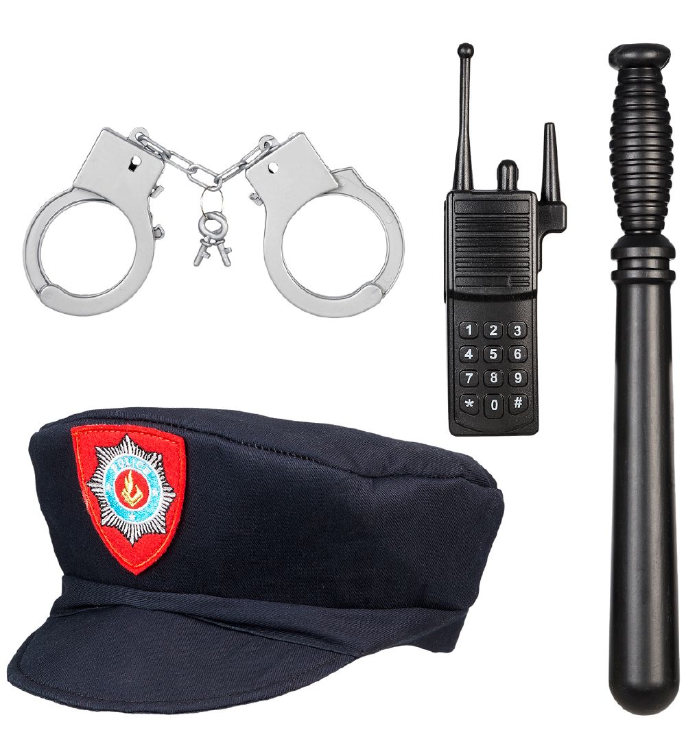 Policeman costume set for kids aged 4-7, complete with accessories for fun role-play and dress-up activities.