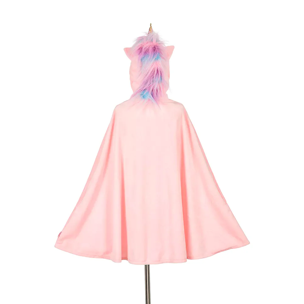 Pink unicorn costume cape for kids, size 4-8 years, perfect for carnival and festive dress-up occasions.