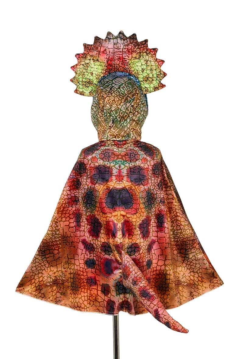 Triceratops dragon costume cape for kids, ages 4-7, perfect for carnival and festive dress-up fun.