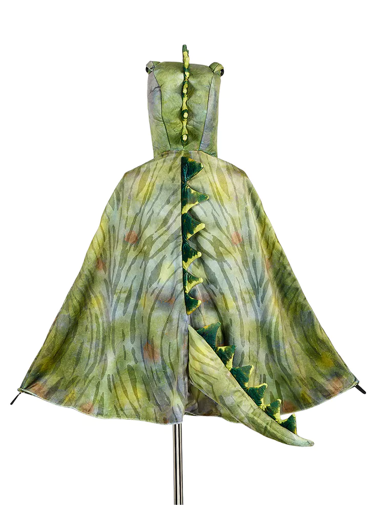 T-Rex Green Dragon Costume Cape for Kids, size 4-7, perfect for carnival and festive dress-up fun.