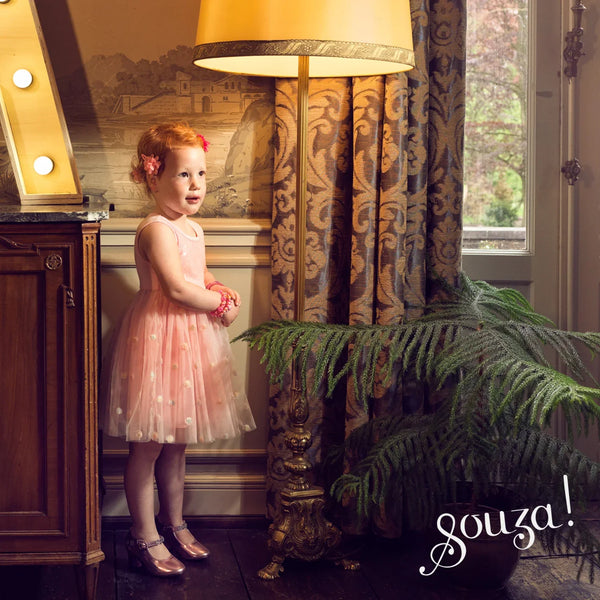 Toddler in Roselyne Fancy Dress, special event apparel for girls, size 2 years, shown from angle 3.