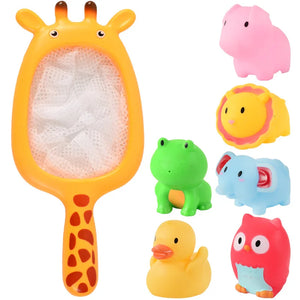 Bath Toy Set 6 Floating Animals + Net