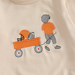 Baby Toddler Boys 2Pcs Autumn Long Sleeve Football Embroidery Top Drawstring Jogger Pants Set