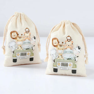Set of 6 cotton canvas bags with multi-variant animals