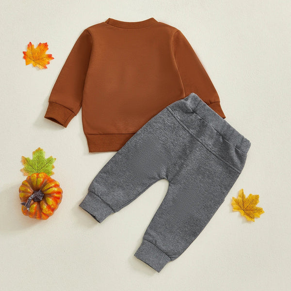 Baby Toddler Boy 2Pcs Halloween Outfit Long Sleeve Top Pumpkin Embroidery Pants Set Toddler Clothes