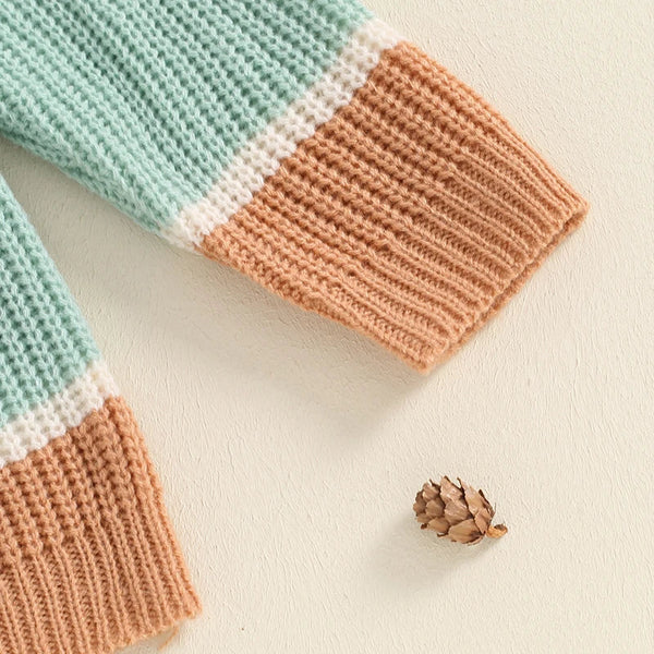 Baby Toddler Boys Girls Sweater Casual Contrast Color Stripes Warm Knitted Long Sleeve Pullover Top