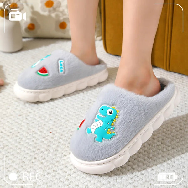 Cozy Dino Cotton Slippers – Ages 4–12