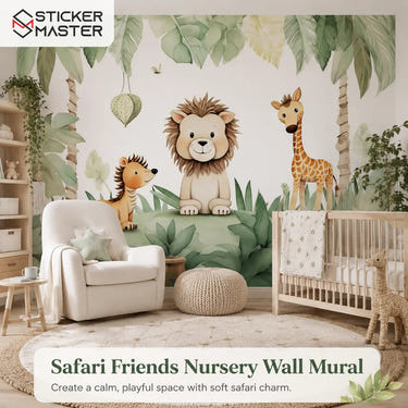 Safari Friends Nursery Wall Mural | Kids Room Wallpaper