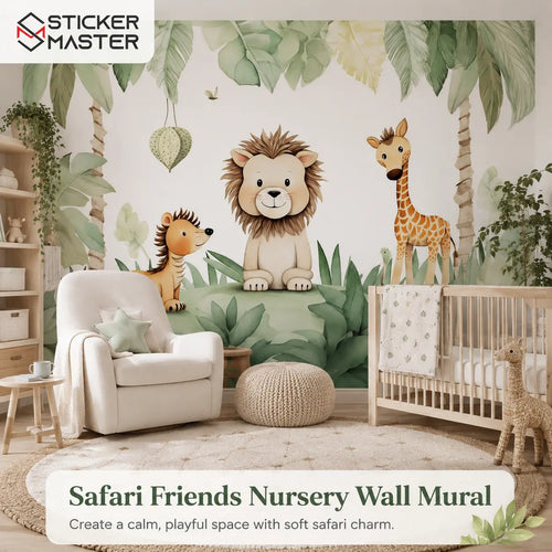 Safari Friends Nursery Wall Mural | Kids Room Wallpaper