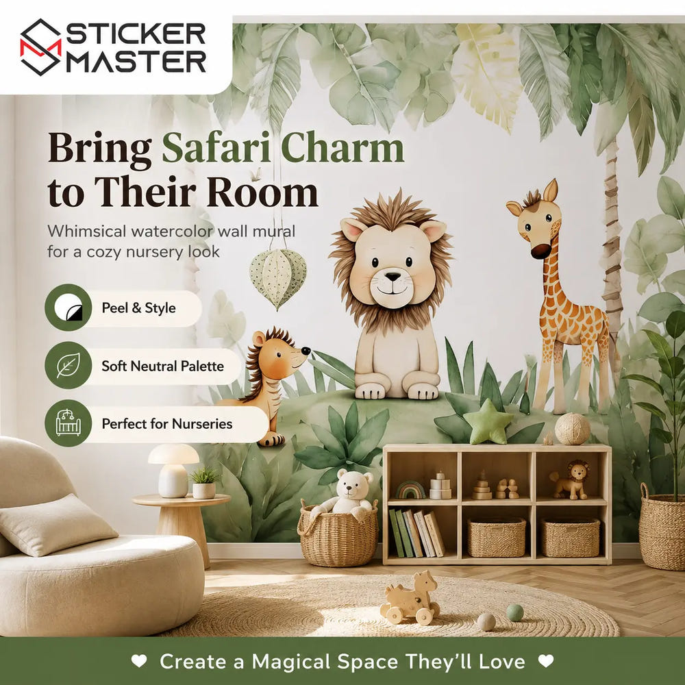Safari Friends Nursery Wall Mural | Kids Room Wallpaper