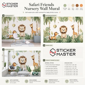Safari Friends Nursery Wall Mural | Kids Room Wallpaper