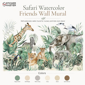 Safari Watercolor Friends Wall Mural for Nursery Wallpaper