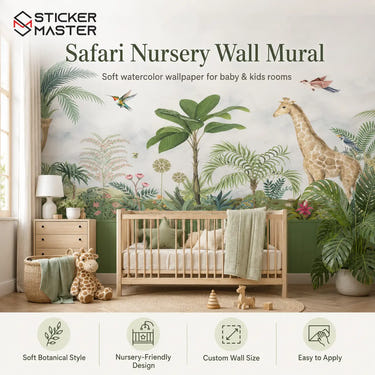 Green Safari Wainscot Kids Room Wallpaper by Sticker Master