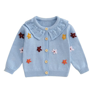 Baby Toddler Girls Cardigan Sweater 3D Flower Design Button Down Long Sleeve Knitted Top