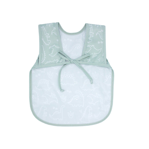 Dino Friends Sage Bapron for preschoolers on sale, angle view showcasing fun dinosaur design.