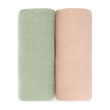Muslin Swaddle Blanket in Sage & Blush, 2 Pack