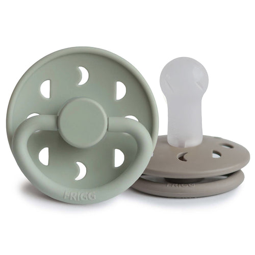 FRIGG Moon Silicone Pacifier 2-Pack in soft colors, showcasing angle 2 view for stylish baby comfort.