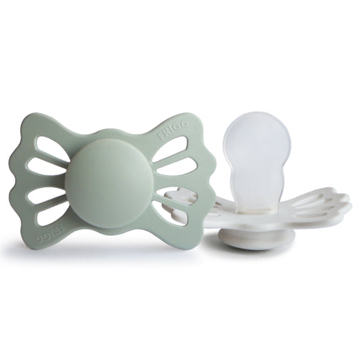 FRIGG Lucky Symmetrical Silicone Pacifier 2-Pack for babies 6-18 months, featuring soft, safe silicone design.