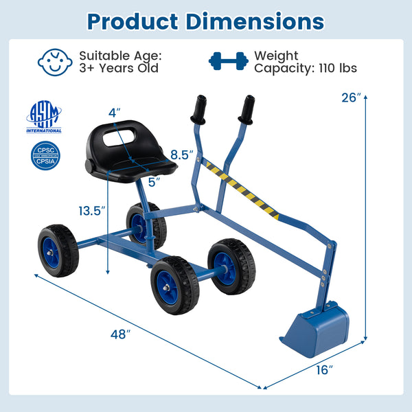 Sand Digger for Kids with 2-Handed Controls and Flexible Shovel