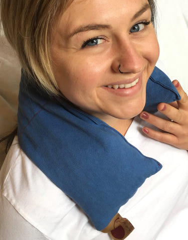 Blue Denim Hot Cherry Neck Wrap for babies, providing comfort and warmth.