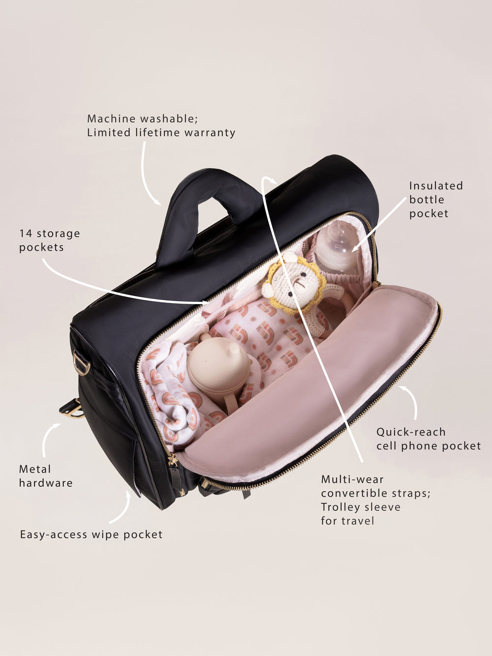 Satchel Diaper Bag - Black - MOOGCO Baby