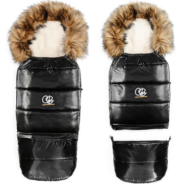 Satin Black Organic Premium Beige Wool Adjustable Footmuff