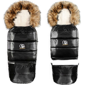 Satin Black Organic Premium Beige Wool Adjustable Footmuff
