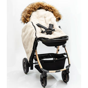 Satin Black Organic Premium Beige Wool Adjustable Footmuff